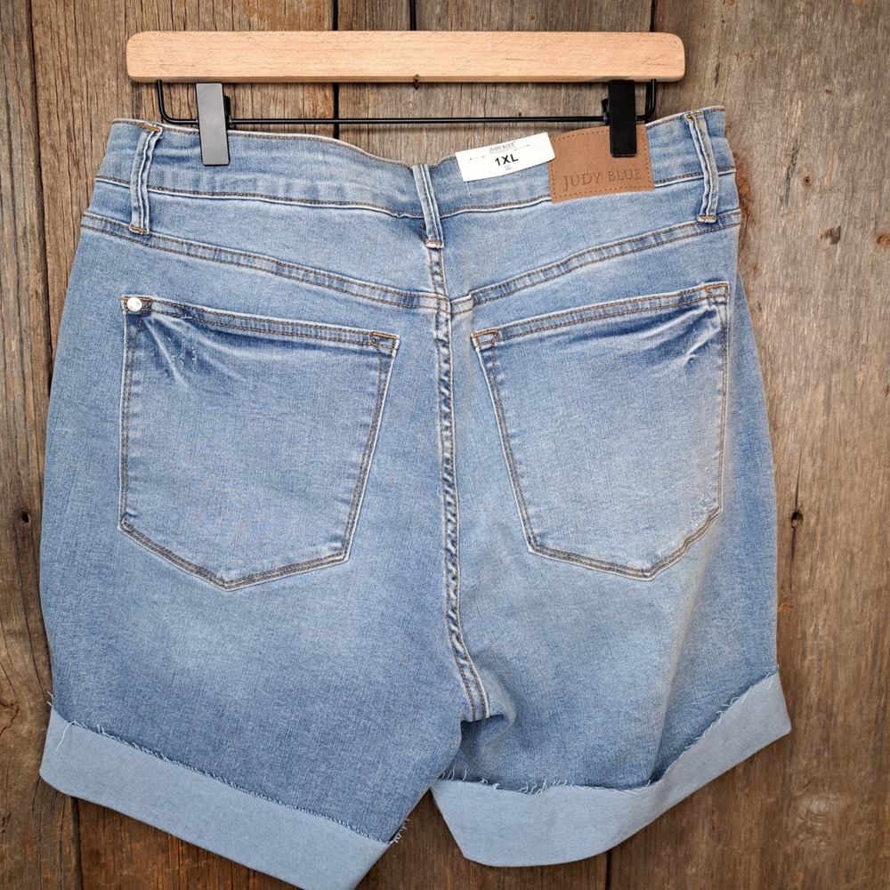 NWT Classic Americana Normcore Judy Blue High Waisted Cuffed Dad Jean Shorts 1XL - Picture 3 of 10